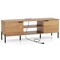 Natural Wood TV Stand with Charging Station, Storage, Metal Legs and Cable Management